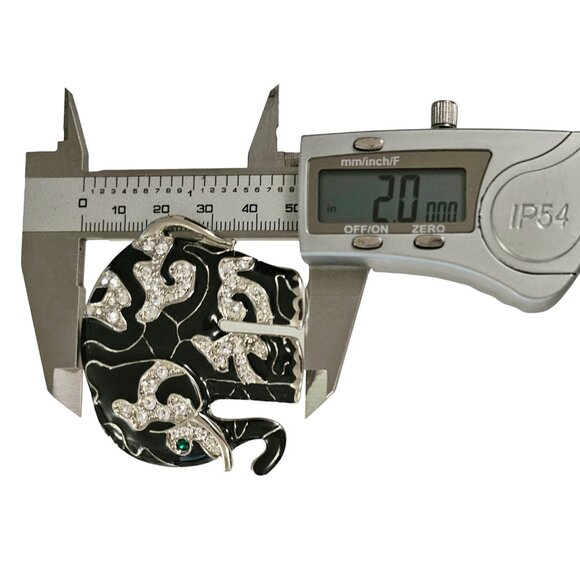 Black Enamel Clear Rhinestone Silver Tone Elephant Brooch L138 - Picture 6 of 8